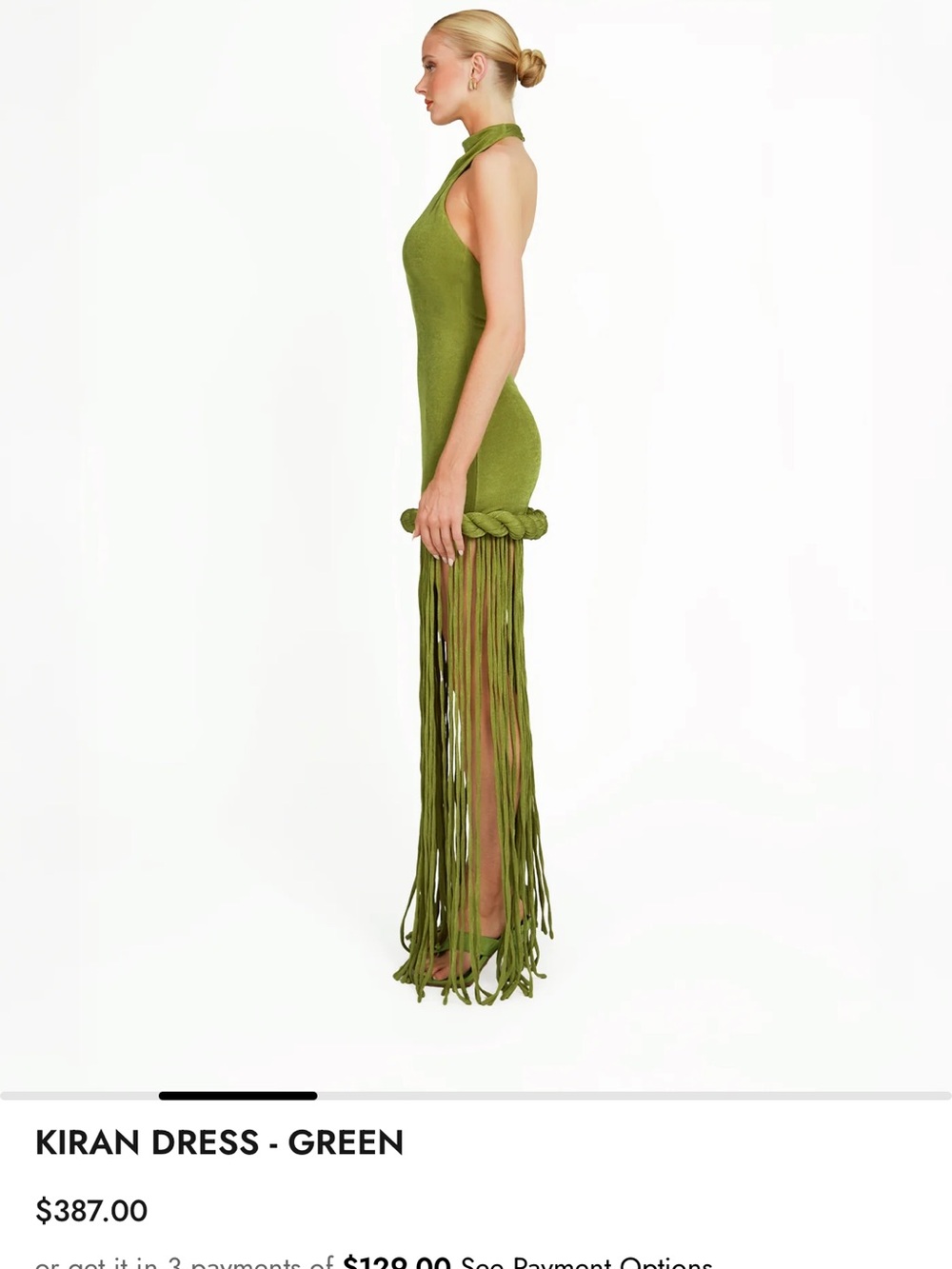 Kiran Braided Fringe Halter Mini Dress - Green - Picture 2 of 4